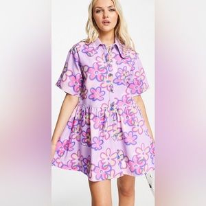 COLLUSION Floral Twill Summer Smock Dress NWOT!